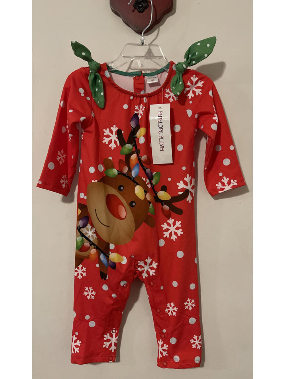 Penelope Plumm Boutique Girls 12 Month Red Christmas Reindeer Outfit NWT! A4282